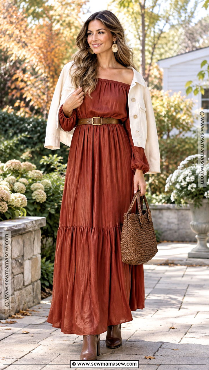 Rust Off The Shoulder Fall Maxi Dress - 15 off the shoulder fall dress ideas