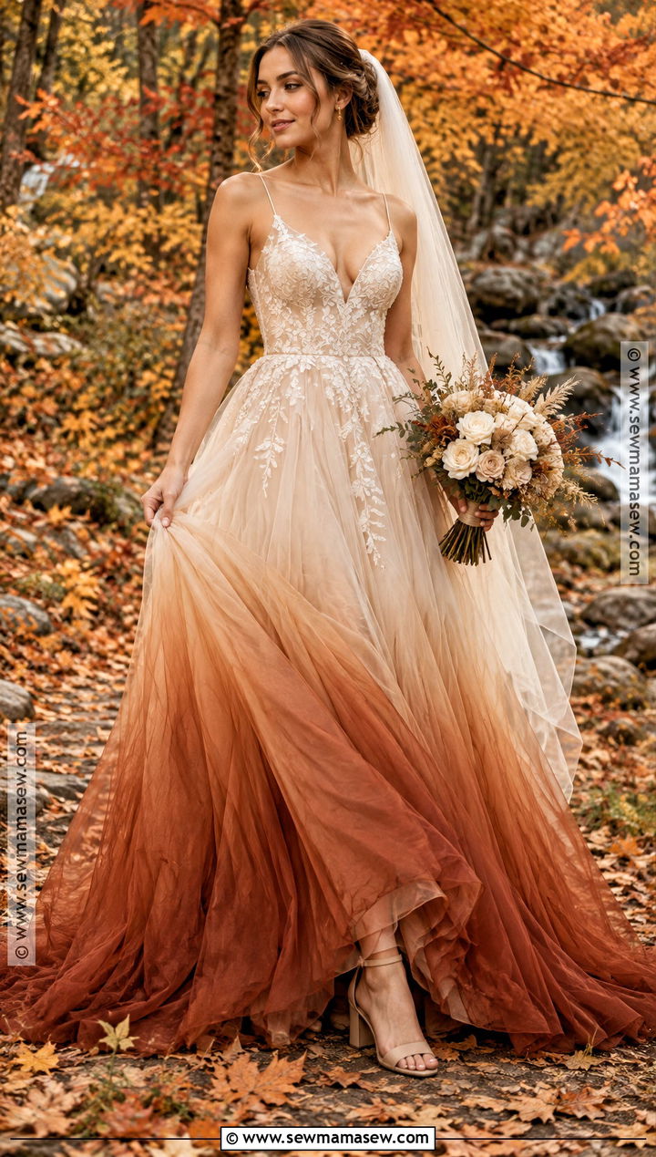 Rust Ombre Fall Forest Wedding Dress - 15 fall forest wedding dress ideas