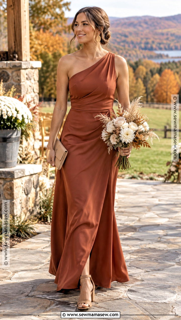 Rust One Shoulder Bridesmaid Dress - 15 Muted Fall Bridesmaid Dresses
