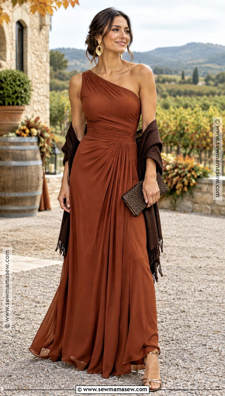 Rust One Shoulder Gown - 15 Fall Color Gowns