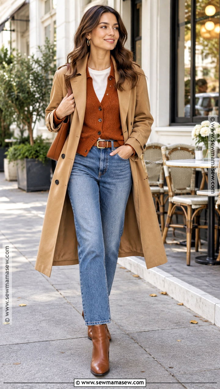 Rust Orange And Denim Blue Fall Outfit - 25 Fall Colors Outfits