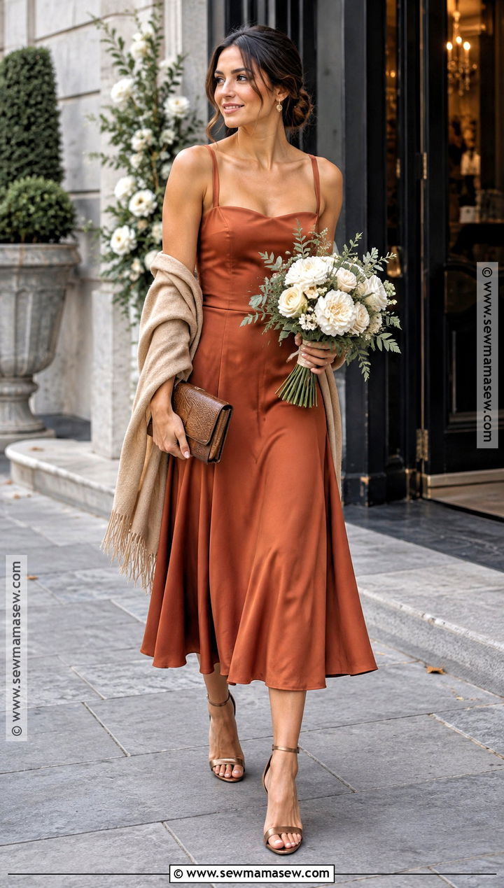 Rust Orange Midi Bridesmaid Dress - 15 orange fall bridesmaid dresses