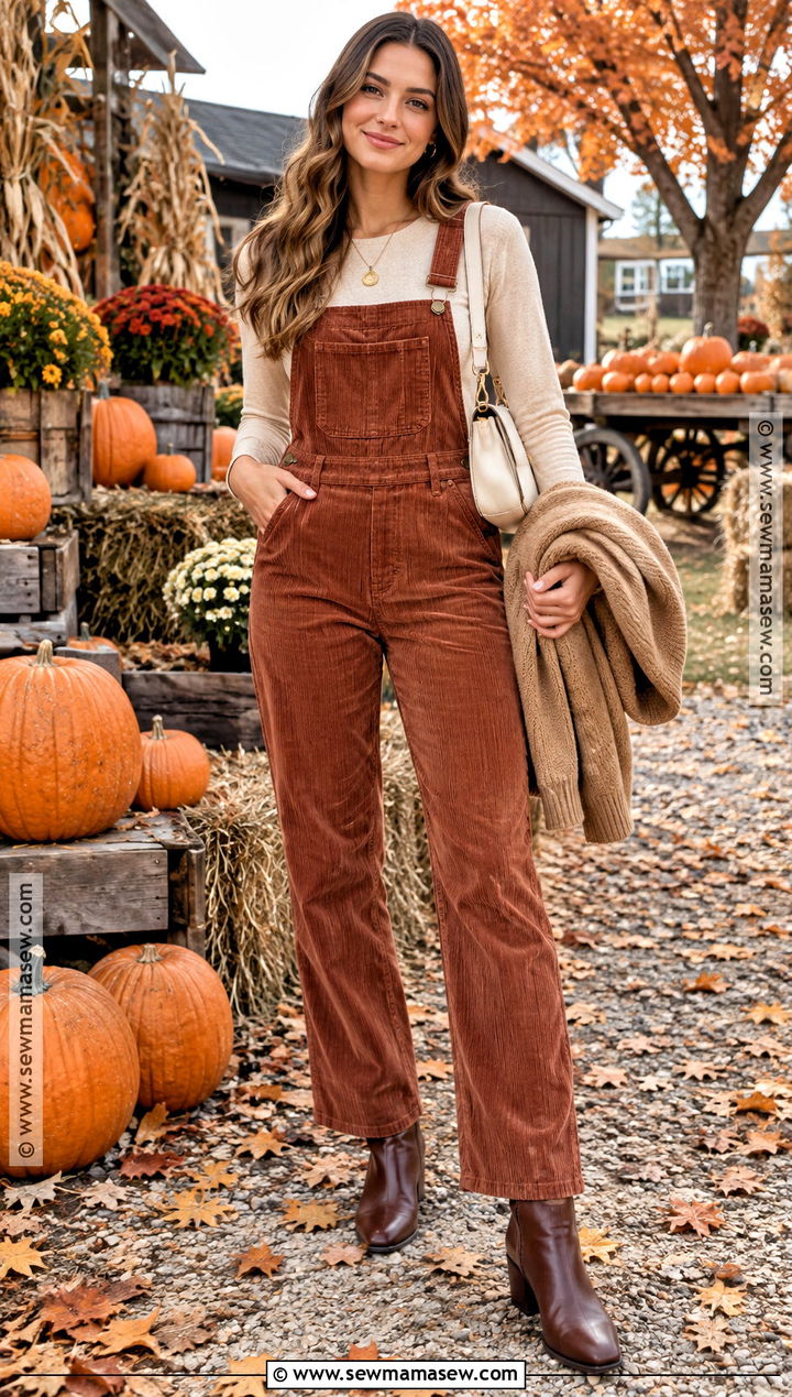 Rust Overalls With A Neutral Long Sleeve Top - 15 Pumpkin Patch Overalls