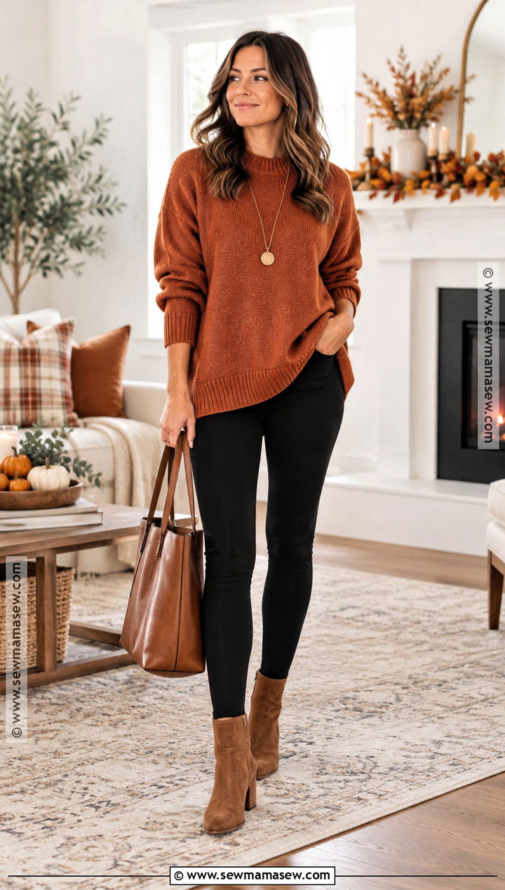 Rust Oversized Thanksgiving Sweater Outfit - 20 Thanksgiving Sweater Ideas