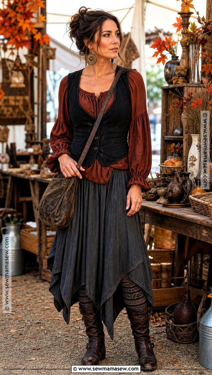Rust Peasant Blouse Boho Witch Outfit - 30 Boho Witch Outfits