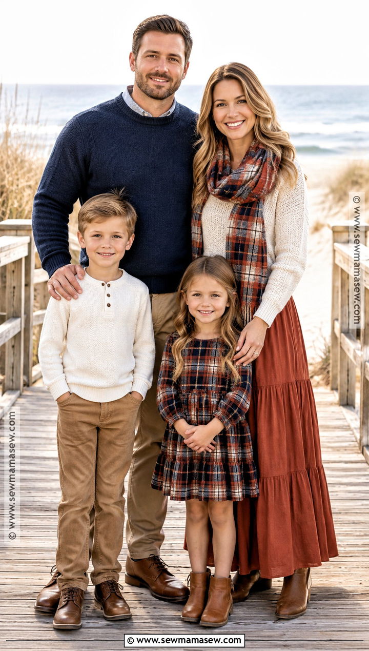Rust Plaid Fall Beach Family Photo Outfits - 20 fall beach family photos outfits