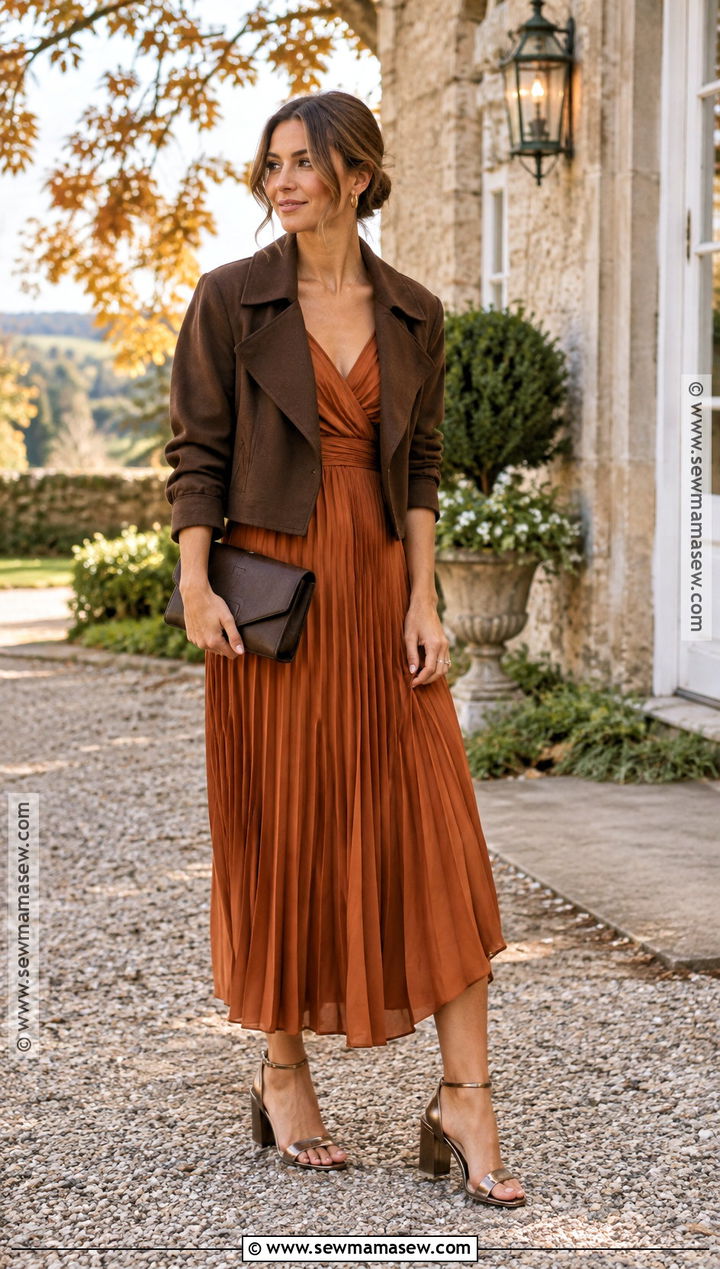 Rust Pleated Fall Wedding Guest Dress - 25 fall wedding guest dress october ideas