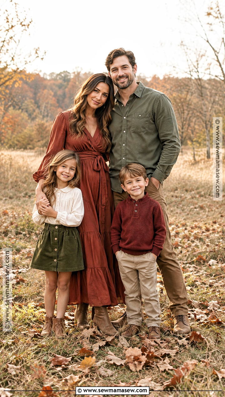 Rust Red And Olive Green Family Outfit - 15 Fall Family Pictures Outfits Red