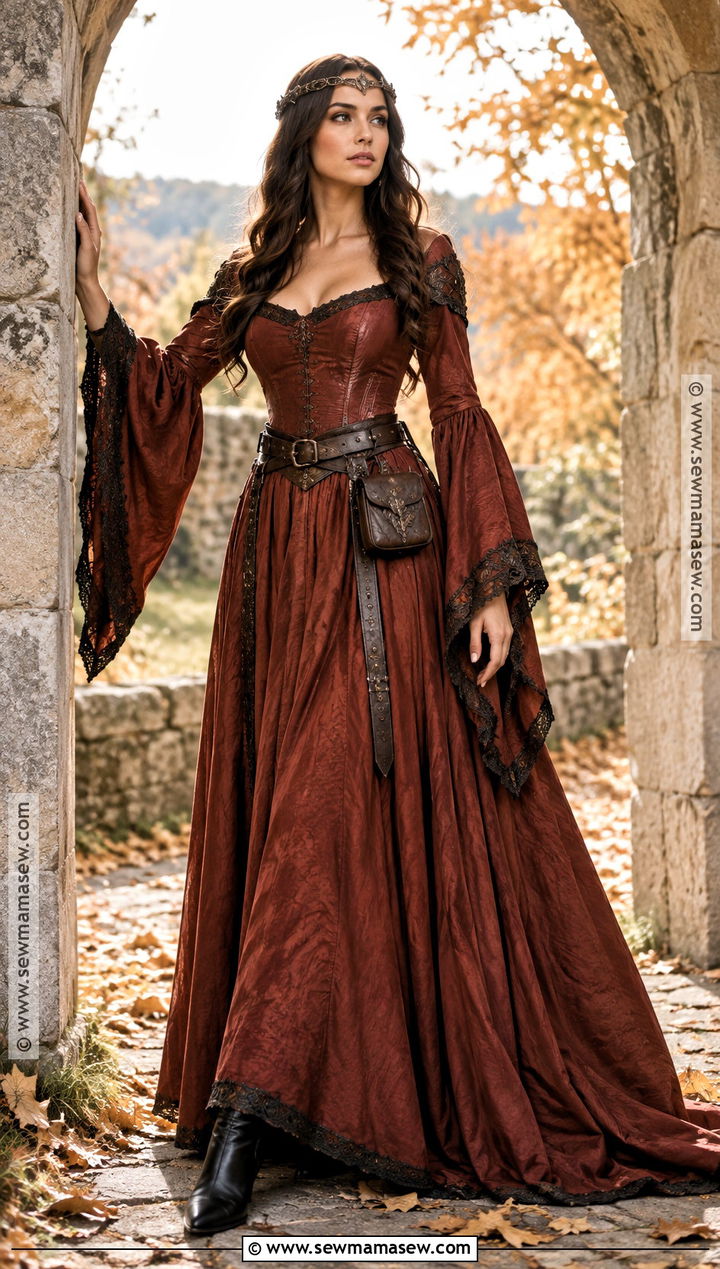 Rust Red Bell Sleeve Fantasy Gown - 15 Autumn Fantasy Gown Ideas