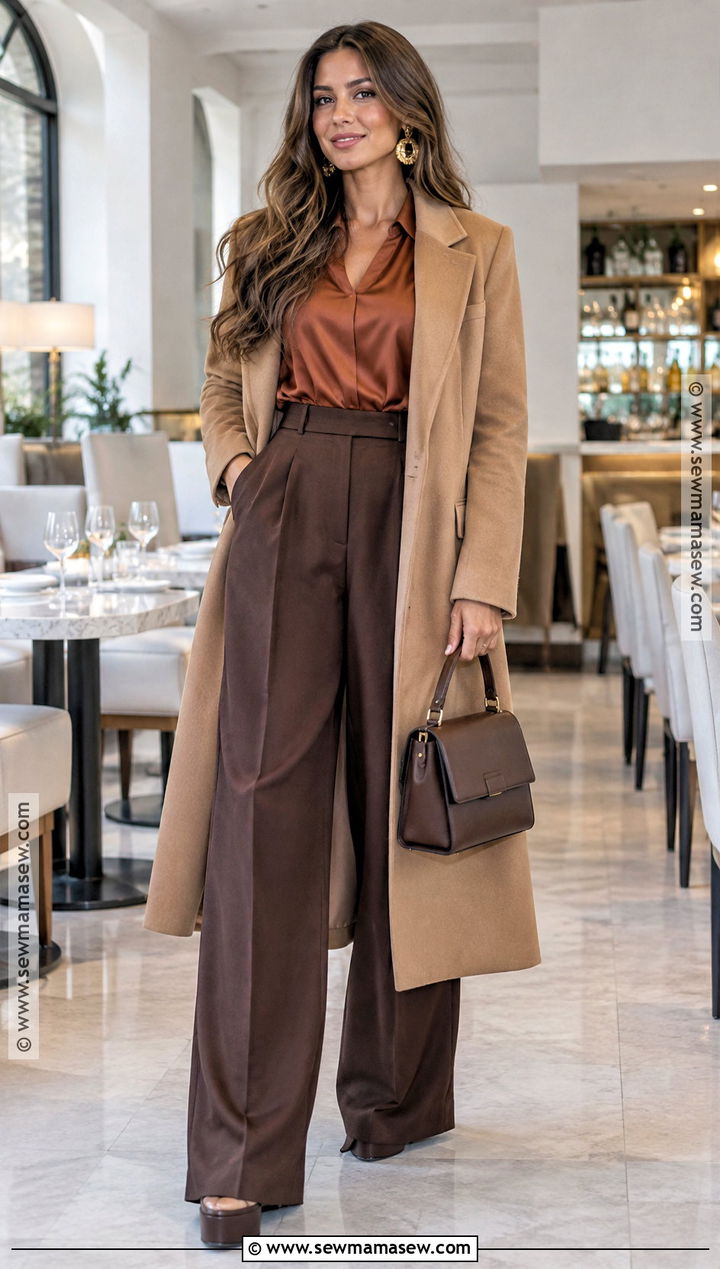 Rust Satin Blouse And Palazzo Pants Fall Birthday Outfit - 20 Fall Birthday Fits