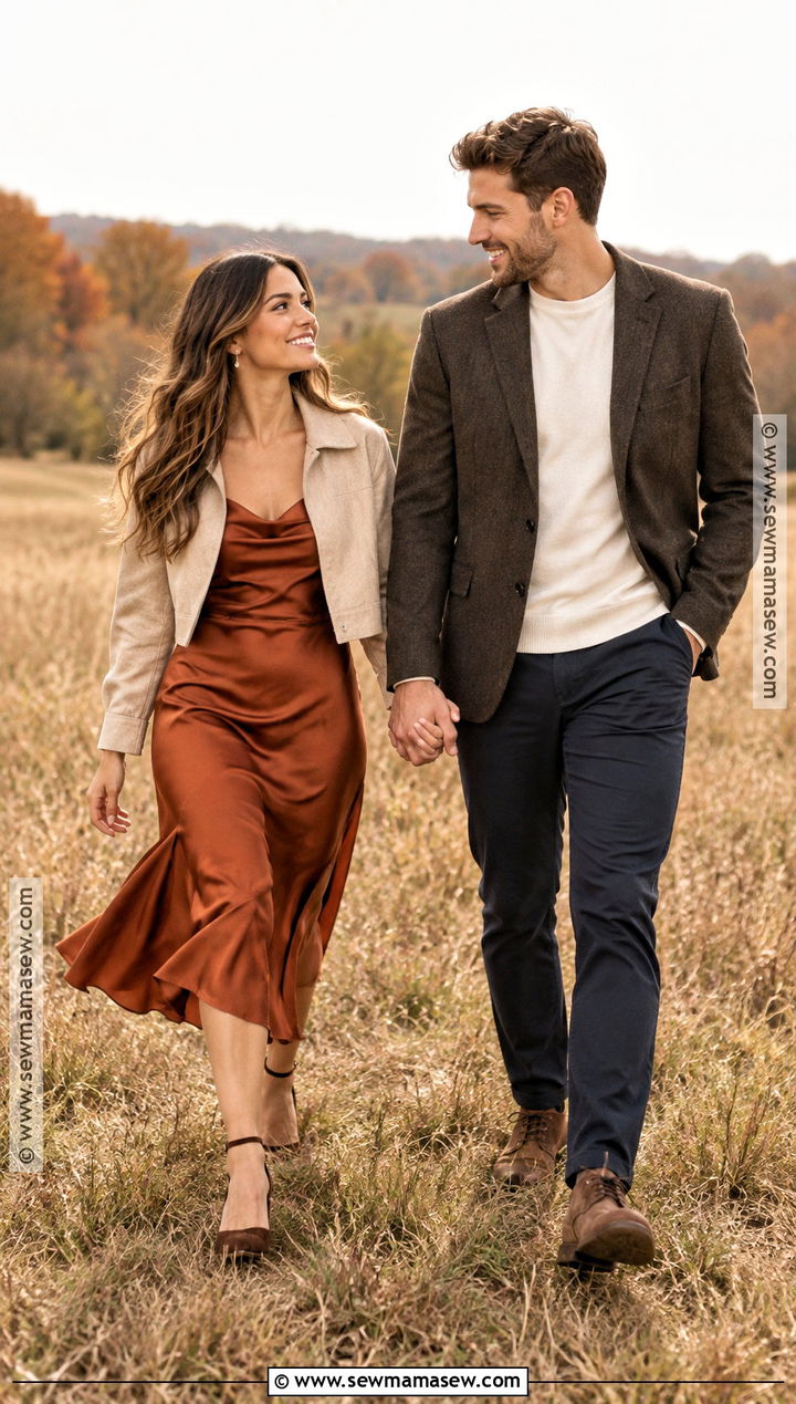 Rust Satin Dress Fall Engagement Photo Outfit - 25 engagement photos outfits fall