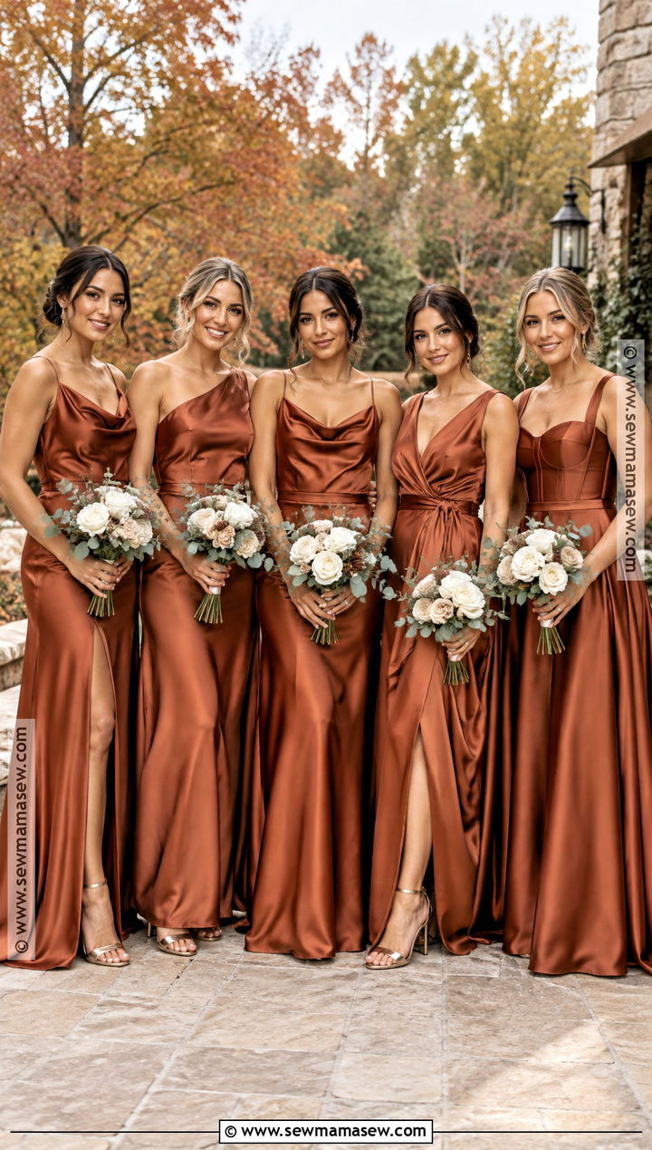 Rust Satin Mismatched Bridesmaid Dresses - 20 fall mismatched bridesmaid dresses