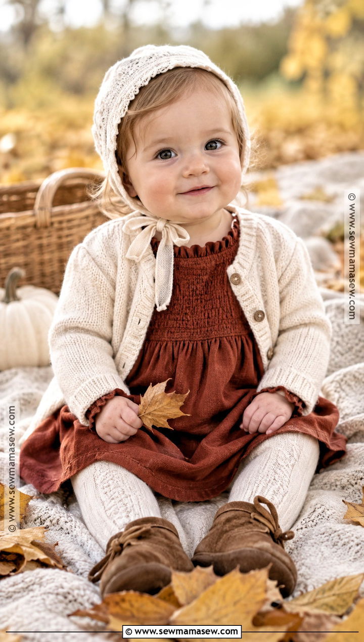 Rust Smocked Baby Girl Dress Outfit - 15 fall baby girl dress ideas