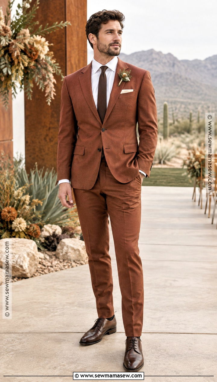 Rust Suit Fall Groom Attire - 25 fall wedding groom attire ideas