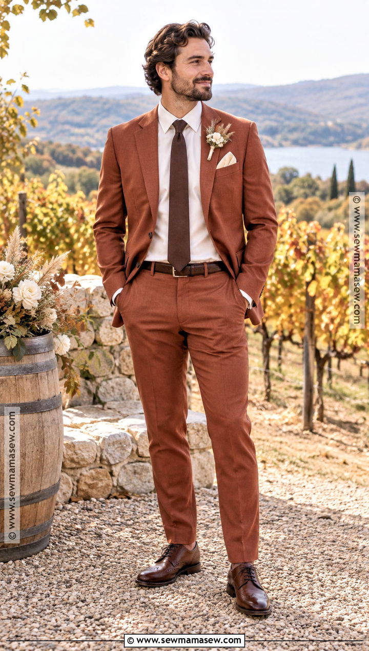 Rust Suit Fall Groom Attire - 15 fall groom attire rustic ideas
