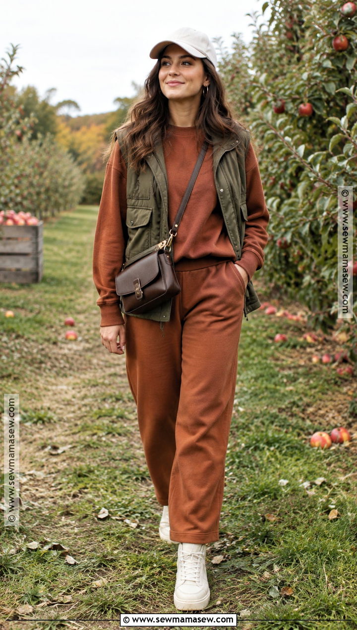 Rust Sweat Suit With Utility Vest - 15 fall sweat suit outfits