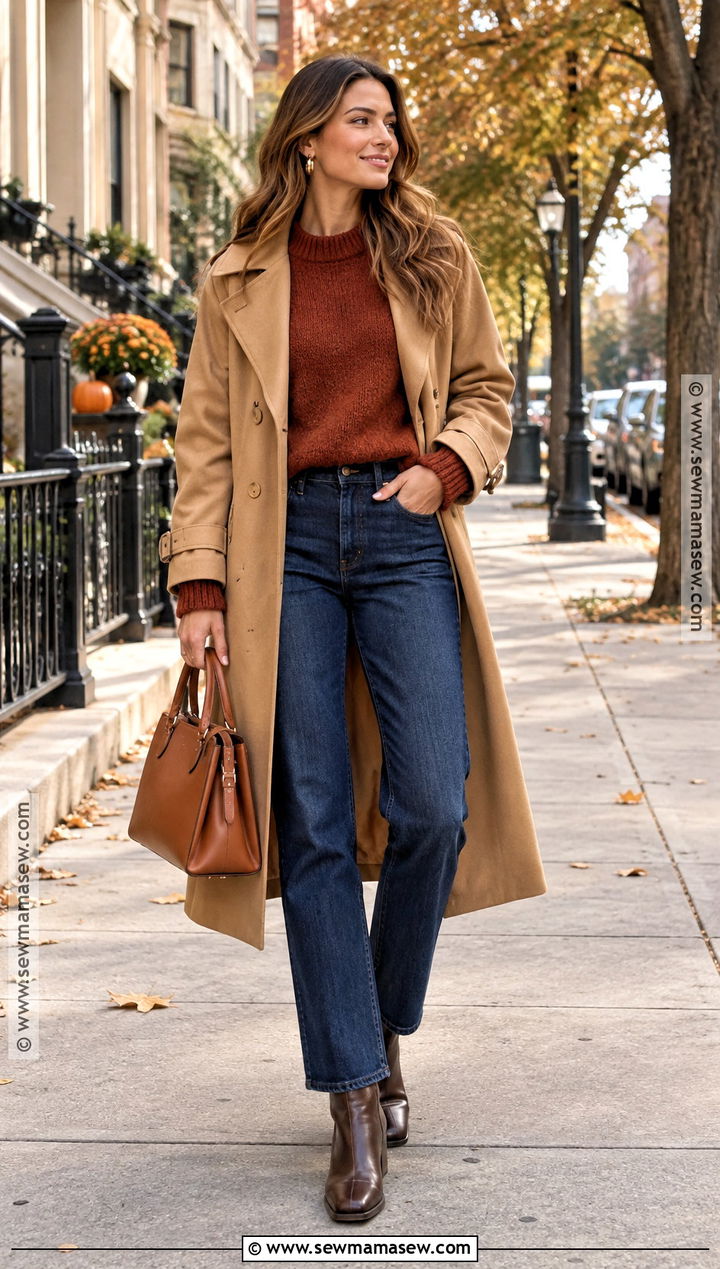 Rust Sweater And Dark Denim Autumn Outfit - 25 autumn color outfits