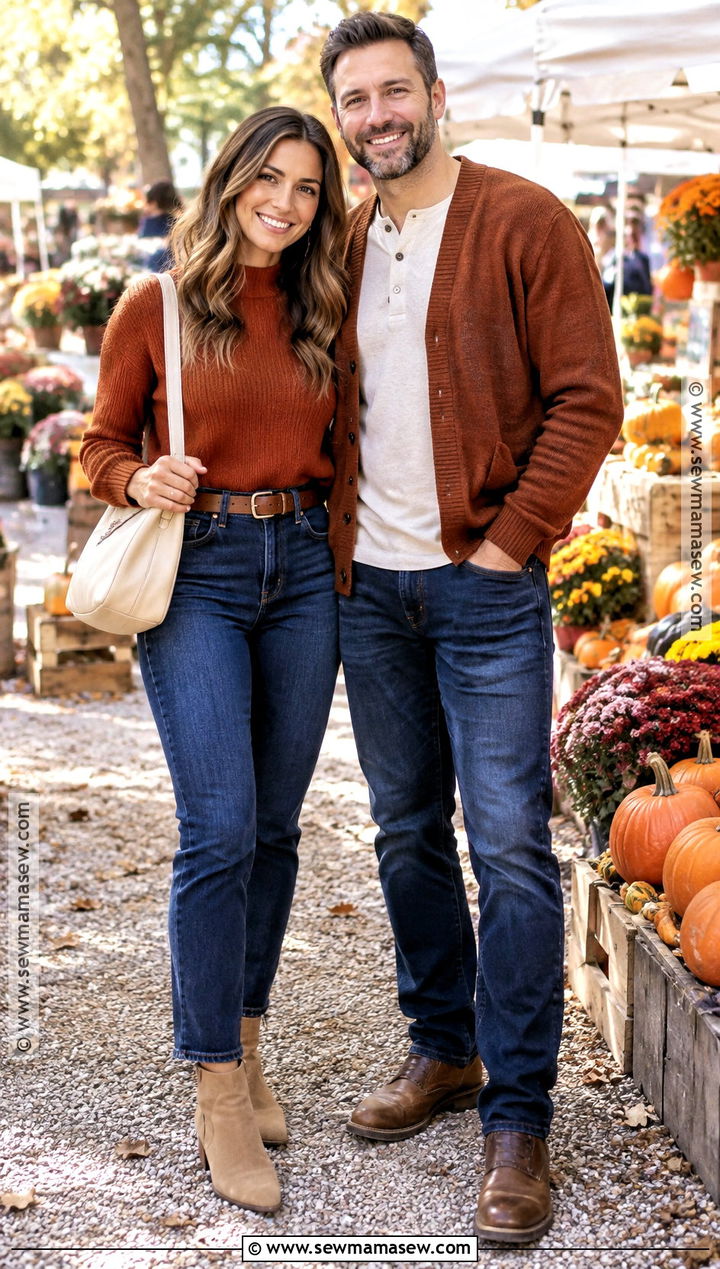 Rust Sweater And Dark Denim Fall Couples Outfit - 15 cute fall couples outfits