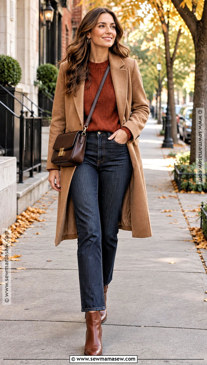 Rust Sweater And Dark Jeans Outfit - 20 Autumn Tone Outfits