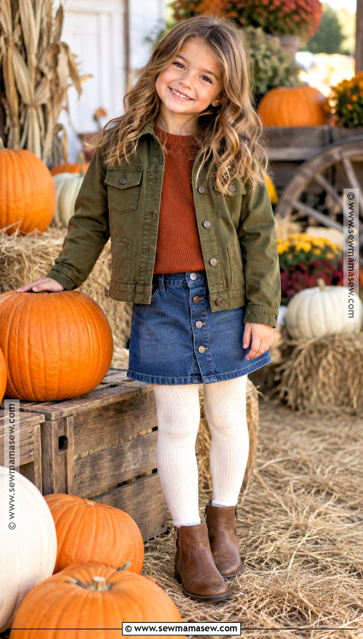 Rust Sweater And Denim Skirt Pumpkin Patch Outfit - 25 pumpkin patch outfit ideas for kids