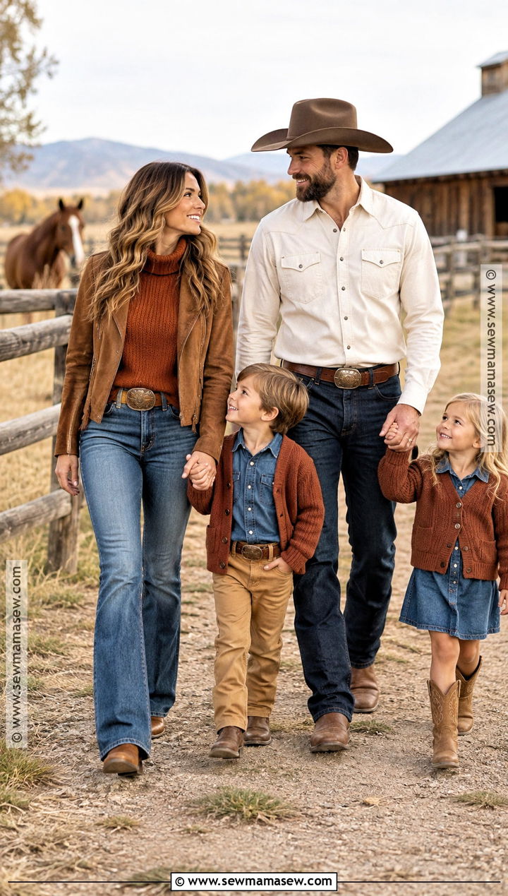 Rust Sweater And Denim Western Family Outfit - 20 fall family pictures outfits western