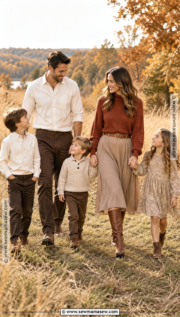 Rust Sweater And Taupe Family Picture Outfit - 15 Neutral Fall Outfits For Family Pictures