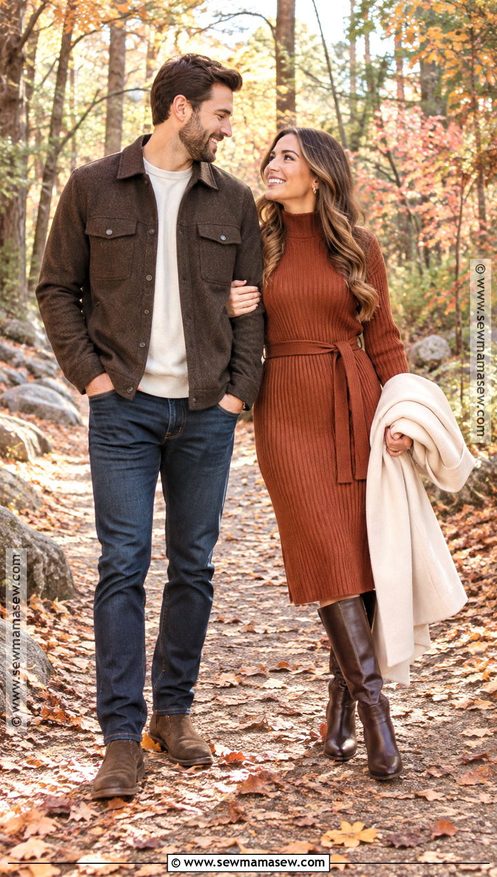 Rust Sweater Dress And Tall Boots Engagement Outfit - 15 engagement fall outfits