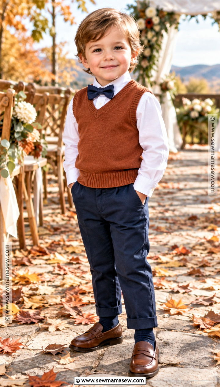 Rust Sweater Vest Toddler Boy Wedding Outfit - 15 toddler boy wedding outfit fall ideas