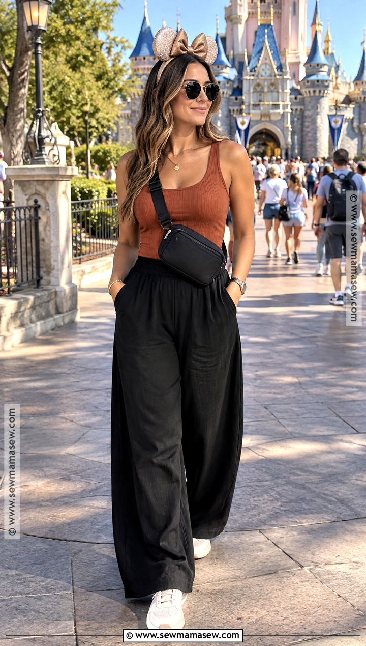 Rust Tank And Wide Leg Pants Disneyland October Outfit - 20 Disneyland October Outfits