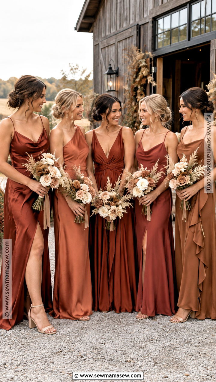 Rust Terracotta and Cinnamon Bridesmaid Dresses - 20 fall bridesmaid dresses color palettes