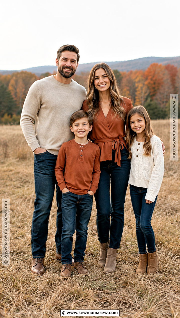 Rust Tops And Dark Jeans Family Outfit - 20 fall family pictures outfits jeans