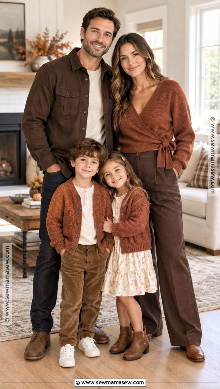 Rust Tops and Chocolate Brown Bottoms Thanksgiving Family Outfit - 20 thanksgiving outfit ideas for family
