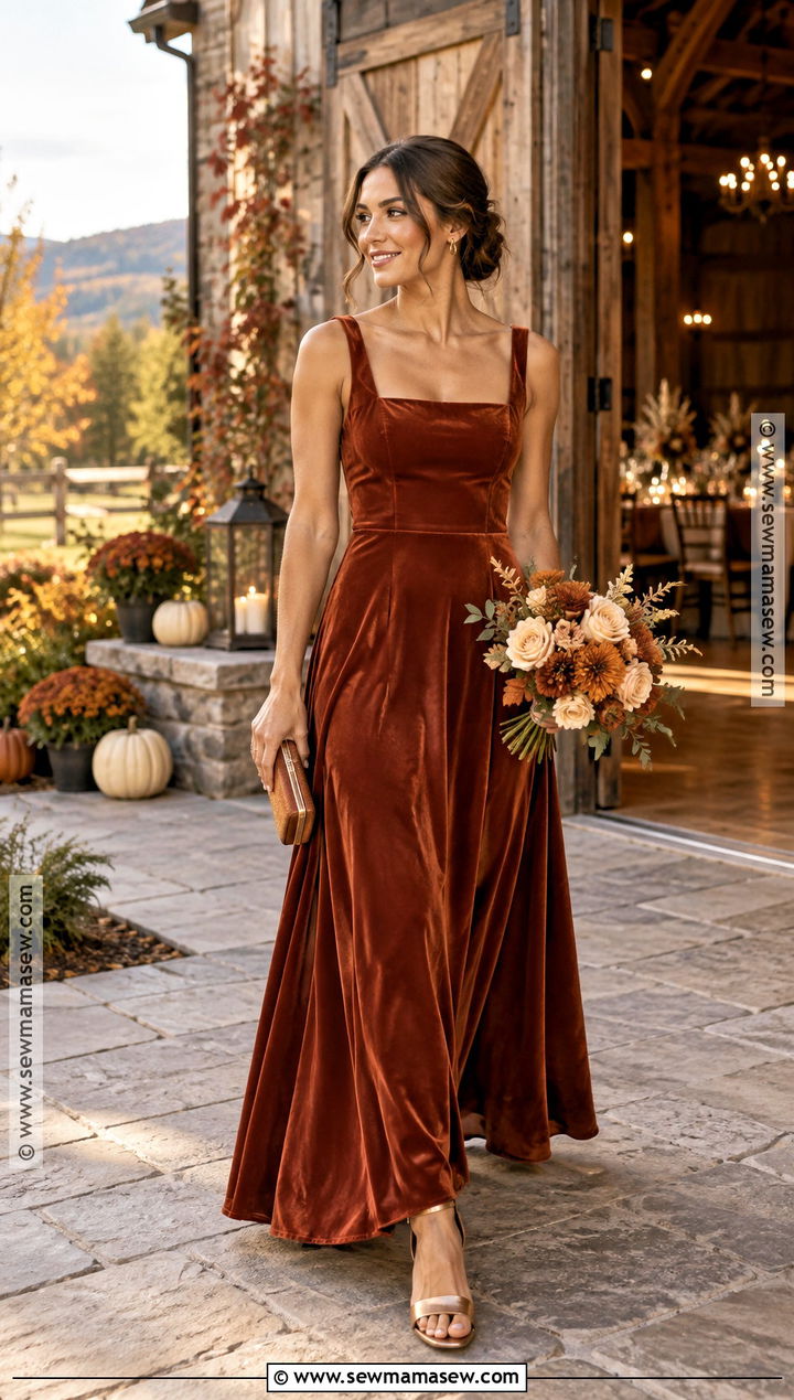 Rust Velvet Bridesmaid Dress - 15 Fall Velvet Bridesmaid Dresses Different Colors