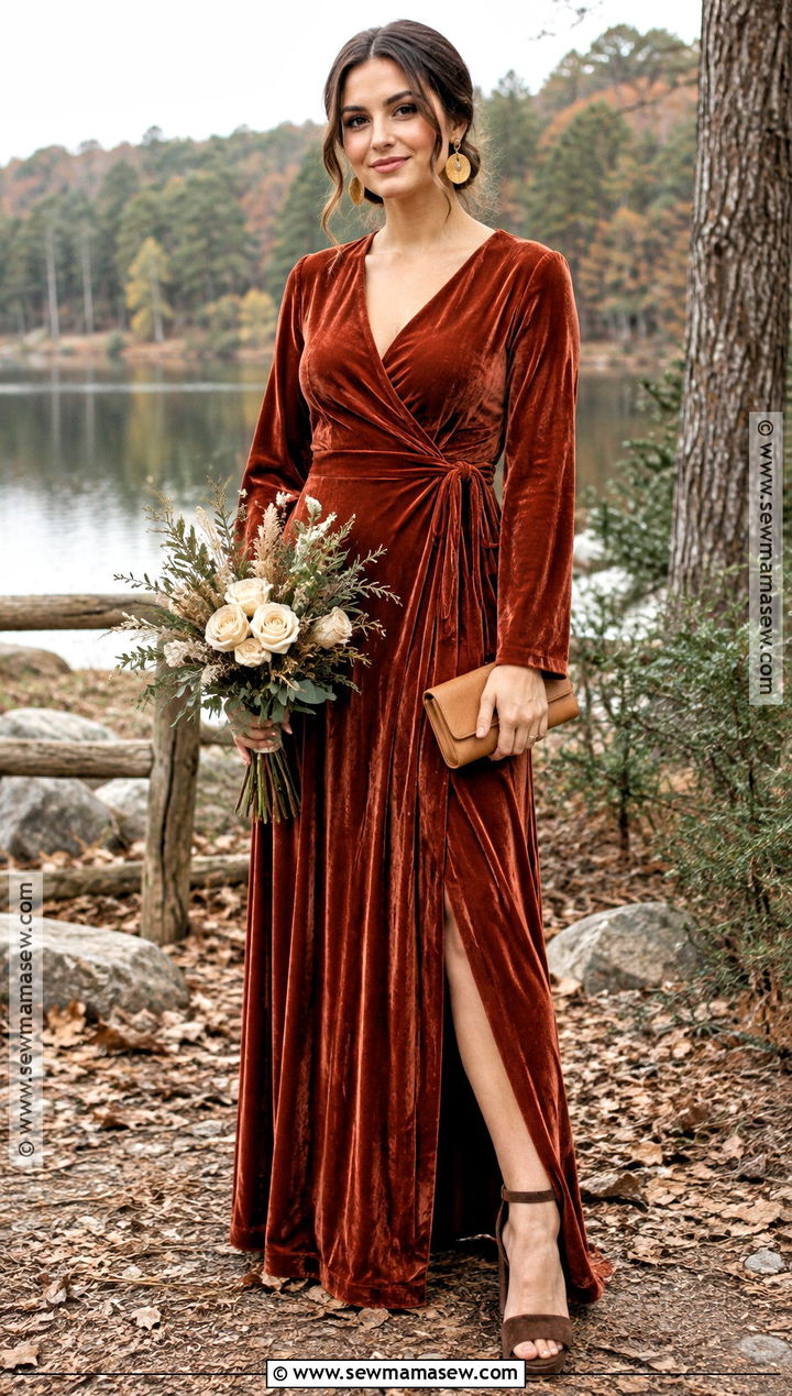 Rust Velvet Bridesmaid Dress - 20 fall wedding colors bridesmaid dresses