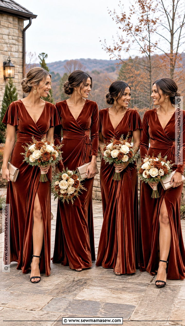 Rust Velvet Bridesmaid Dresses - 15 Fall Colour Bridesmaid Dresses