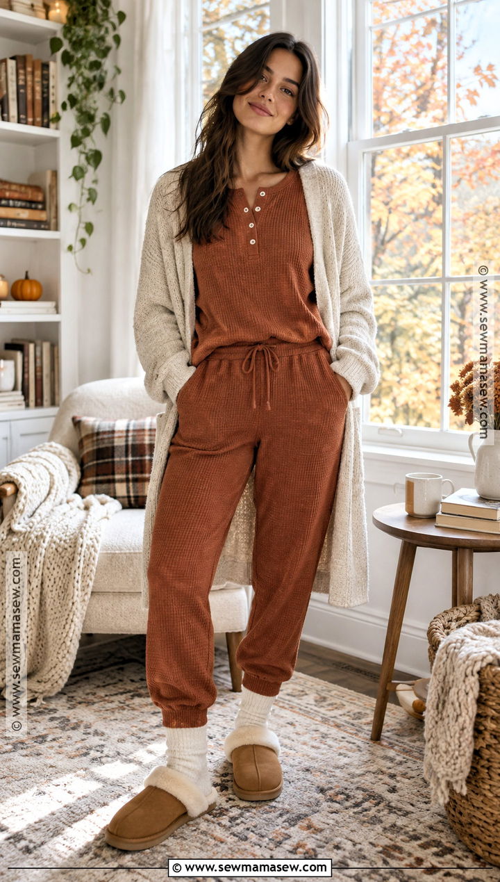 Rust Waffle Knit Fall Pajamas - 20 Fall Pjs Aesthetic Ideas