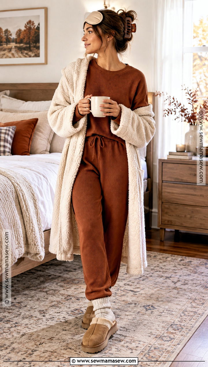 Rust Waffle Knit Fall Pajamas - 20 Fall Pajamas Aesthetic