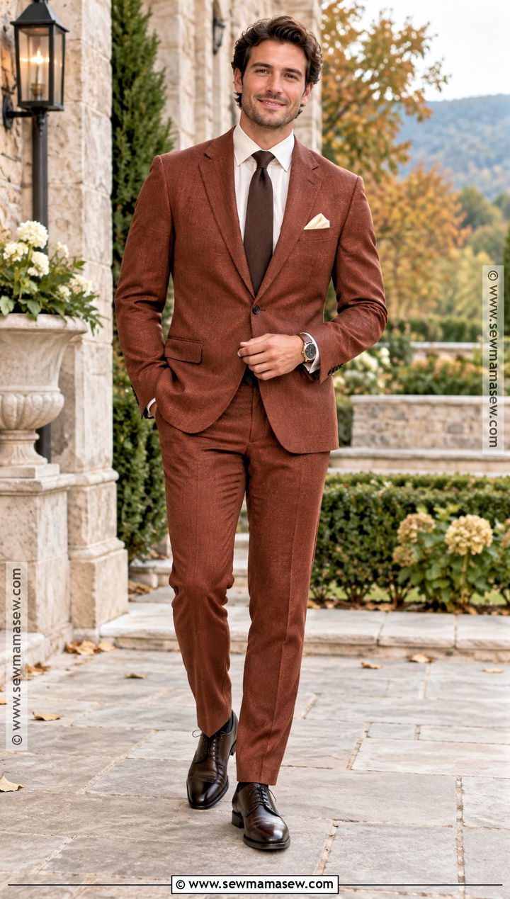 Rust Wool Fall Groom Suit - 15 fall groom outfit ideas