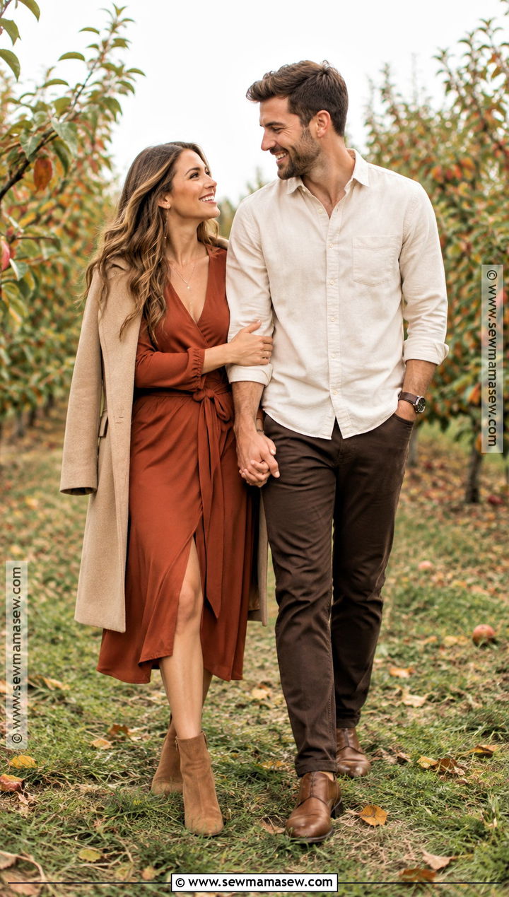 Rust Wrap Dress Autumn Engagement Photo Outfit - 20 autumn engagement photos outfits