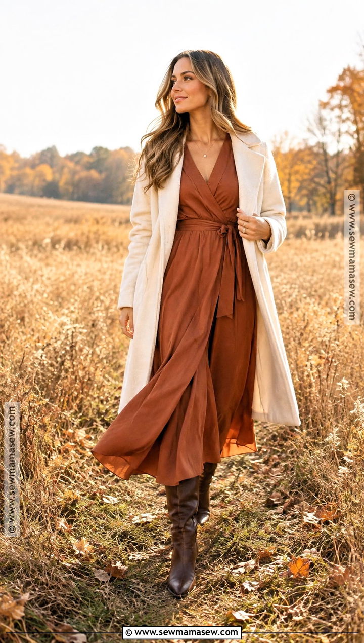 Rust Wrap Dress Engagement Outfit - 15 Engagement Outfit Ideas Fall