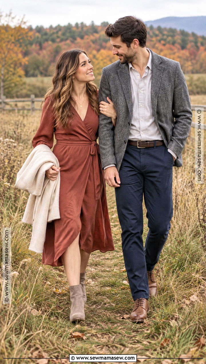 Rust Wrap Dress Engagement Photo Outfit - 15 engagement photos outfits october