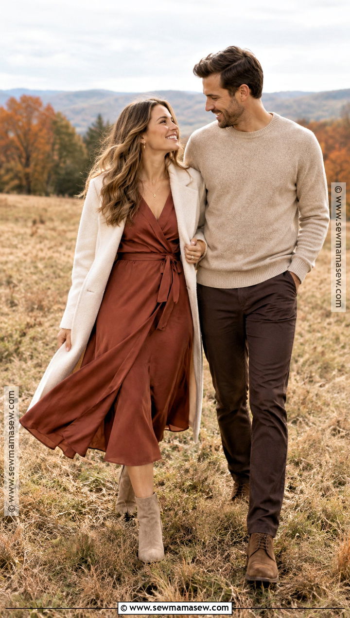 Rust Wrap Dress Fall Engagement Outfit - 20 fall engagement pictures outfit outdoor ideas