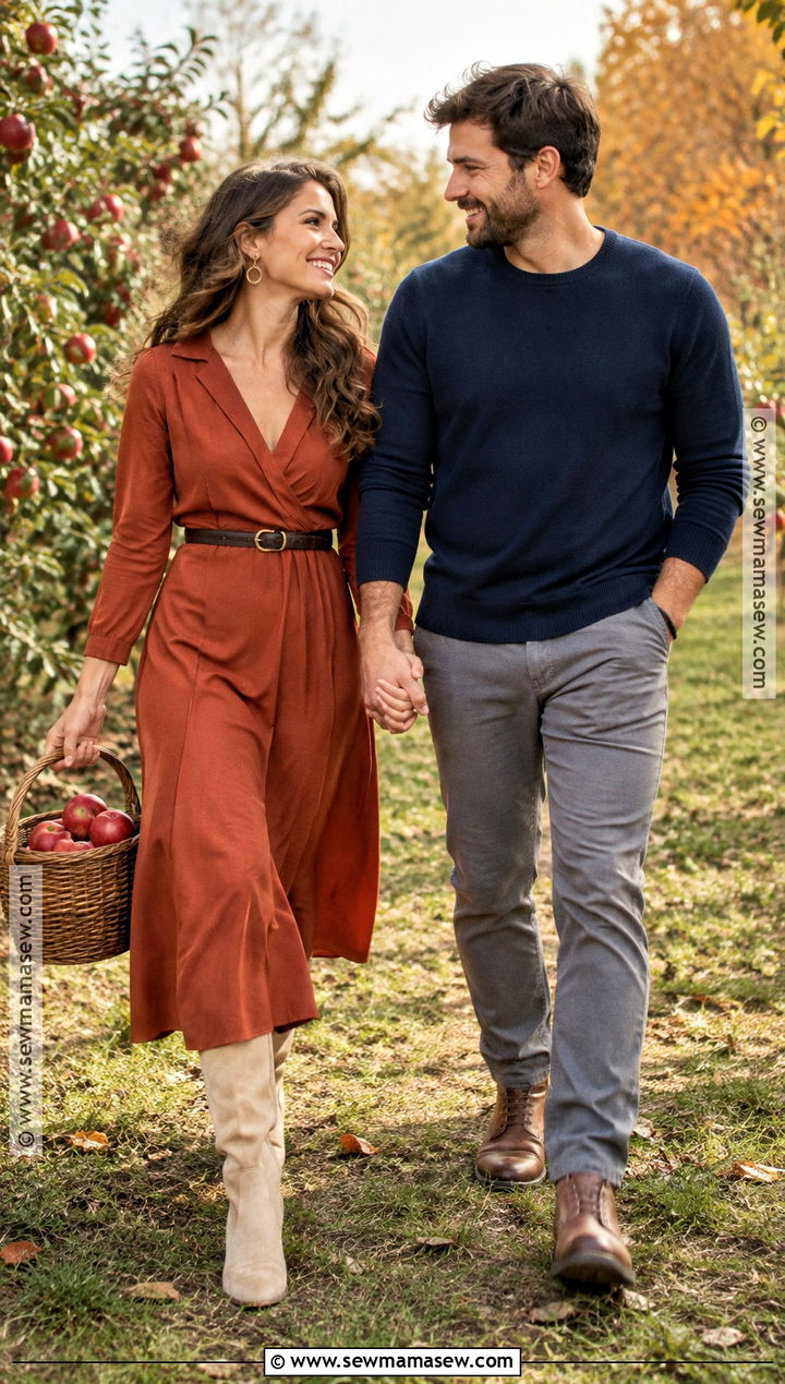 Rust Wrap Dress Fall Engagement Photo Outfit - 25 fall engagement photos outfits