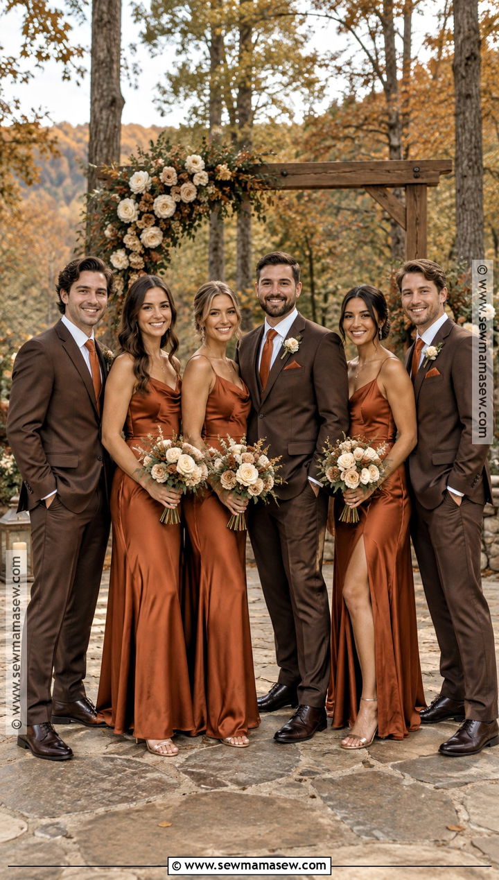Rust and Chocolate Brown Wedding Party Attire - 15 wedding party attire color schemes fall ideas