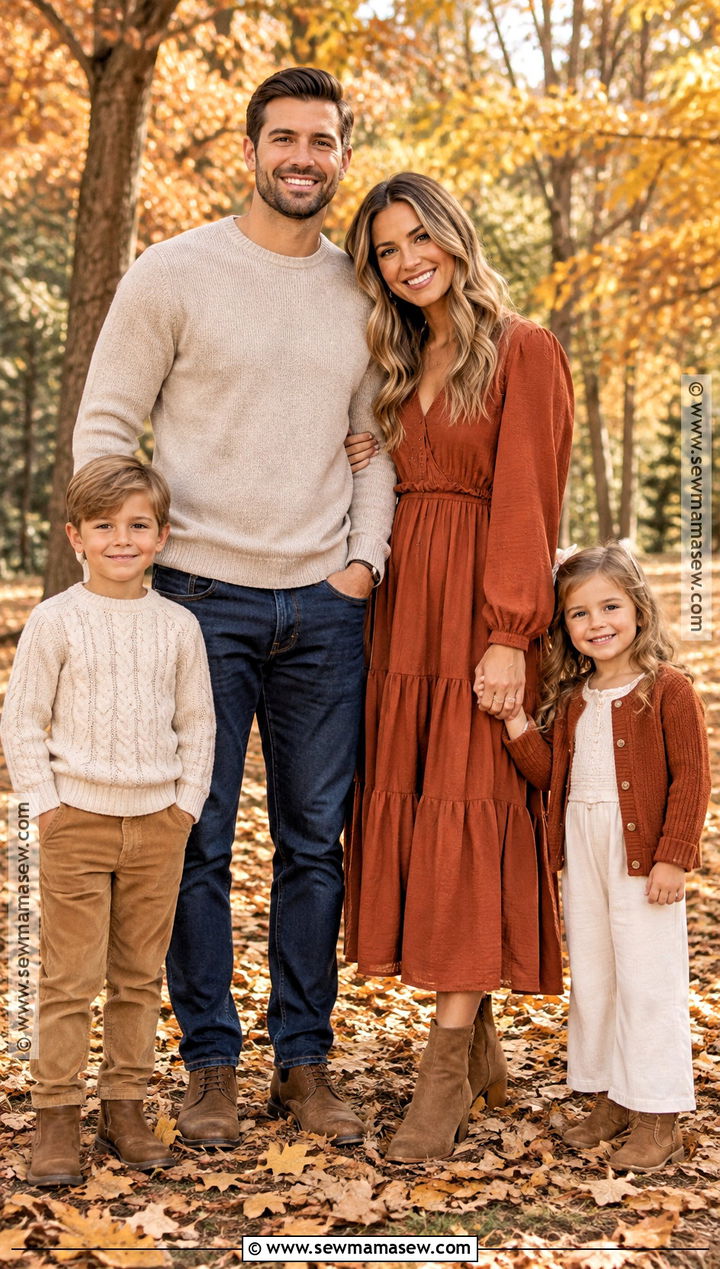 Rust and Cream Family Photo Outfits - 15 fall photoshoot outfits family of 4