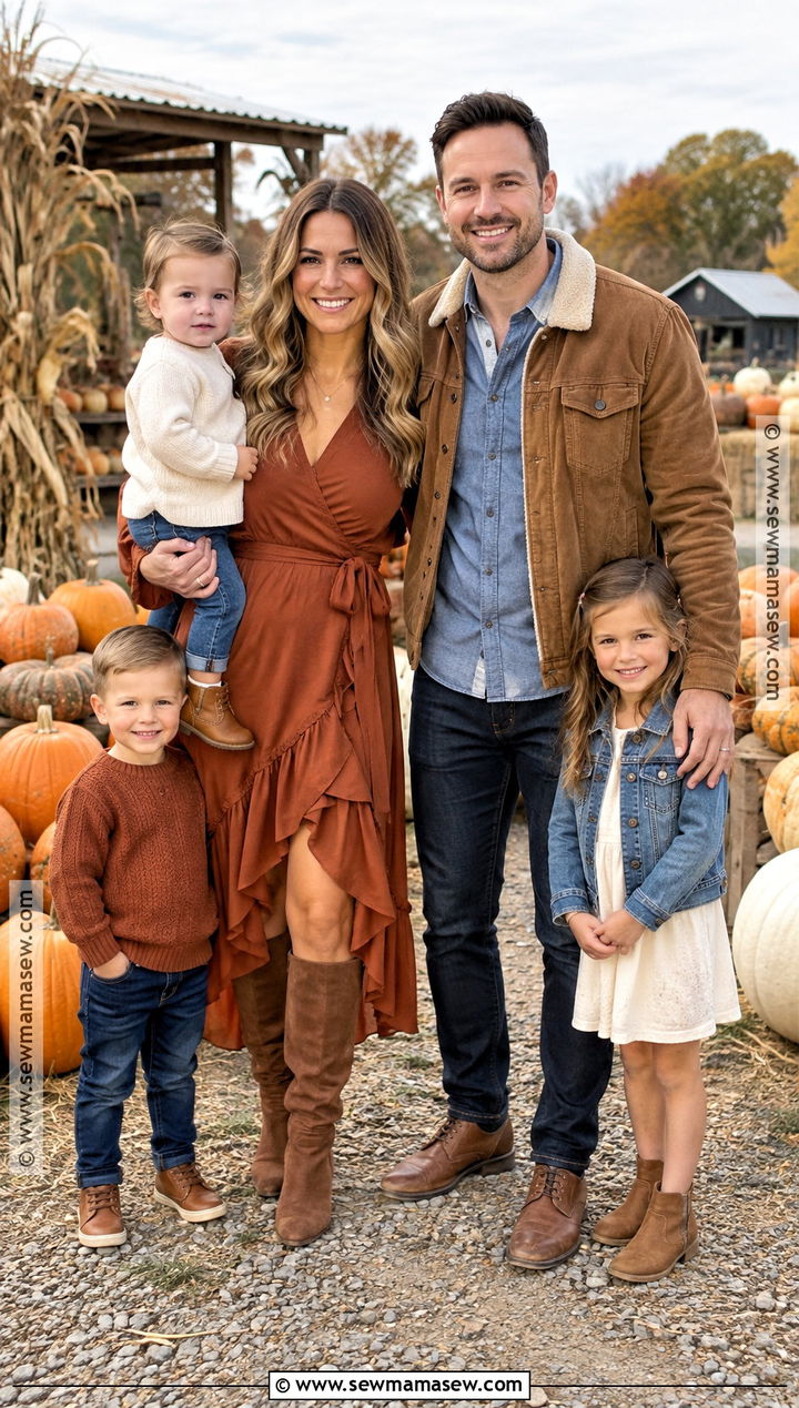 Rust and Denim Family Photo Outfits - 15 fall family photo outfit inspiration ideas