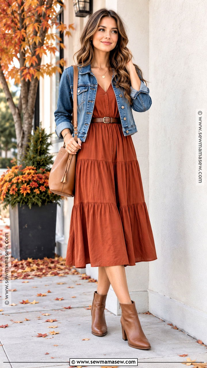 Rust and Denim Jacket Outfit - 20 Fall Color Combinations Outfit Ideas