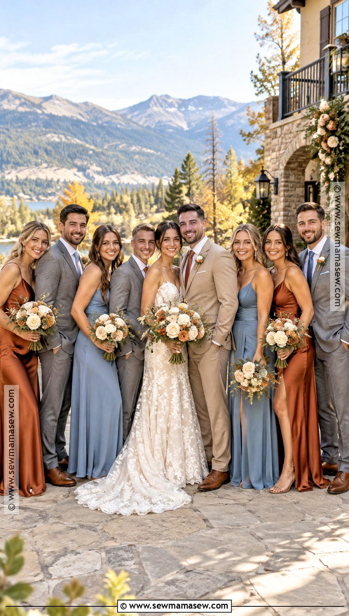 Rust and Dusty Blue Bridal Party Attire - 15 Fall Bridal Party Attire Color Schemes Ideas