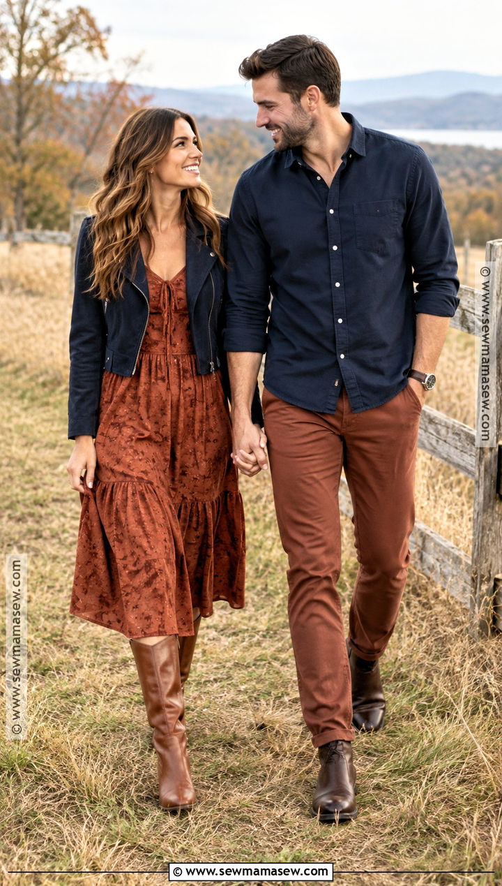 Rust and Navy Fall Couple Photo Outfits - 15 Fall Couple Photo Outfits Color Combos