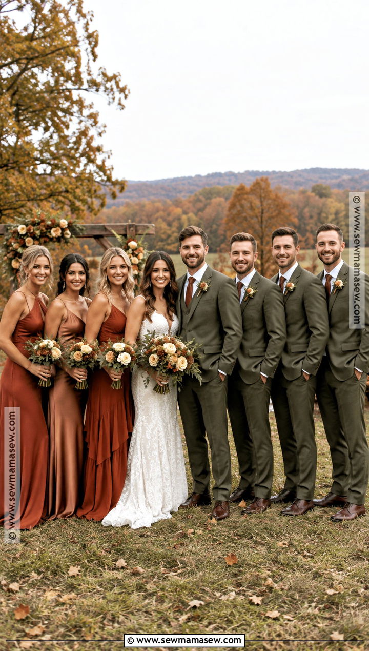 Rust and Olive Fall Wedding Party Attire - 15 fall wedding party attire color palettes ideas